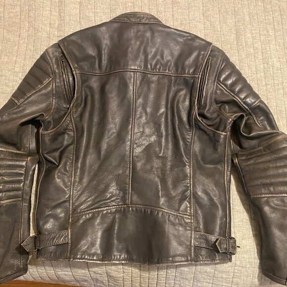 First Manufacture Commuter Men's Motorcycle Leather Jacket, Brown - Picture 2 of 5